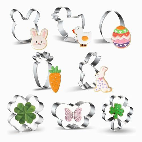 BAIYSFFG 8PCS Easter Cookie Cutters,Cookie Cutter Set Stainless Steel Rabbit, Carrot, Butterfly, Egg, Chick