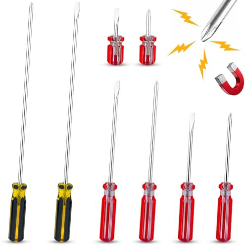 GZqiancang Lot de 8 tournevis avec fente plate et cruciforme Phillips, tournevis long pour réparation automobile, réparations à la maison