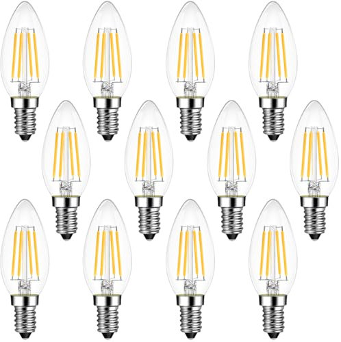 ANWIO E14 Kerze LED Lampe für Kronleuchter, 4W Ersetzt 40W Glühbirne, 470 Lumen Leuchtmittel, Warmweiß 2700K, Filament Fadenlampe, Glas, nicht dimmbar (12er Pack)