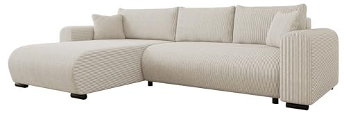 Mirjan24 Ecksofa Merkos Cord, Eckcouch, Couch mit Schlaffunktion und Bettkasten, Wohnlandschaft, Bettfunktion L-Form Sofa, Ottomane universell (Poso 100)