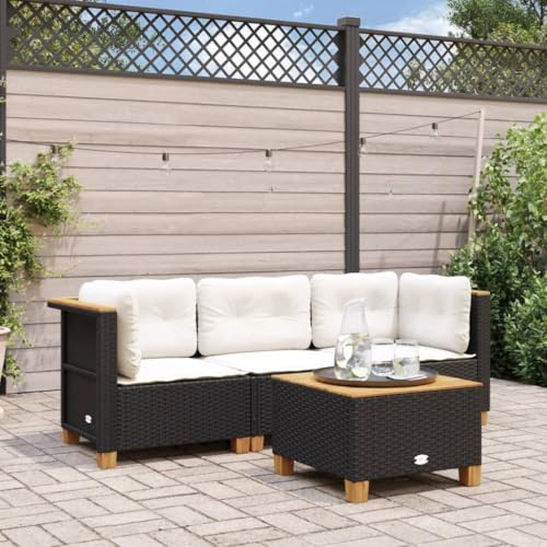 Emmtore Gartensofa mit Kissen 3-Sitzer Schwarz Poly Rattan Without Carving