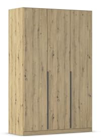 Rauch Möbel Alabama, Kleiderschrank, Garderobenschrank, 3-türig, Zubehör Basic, 2 Kleiderstangen, 4 Einlegeböden, Farbe Eiche Artisan, Holz, Griff Grau metallic, 136x229x54cm