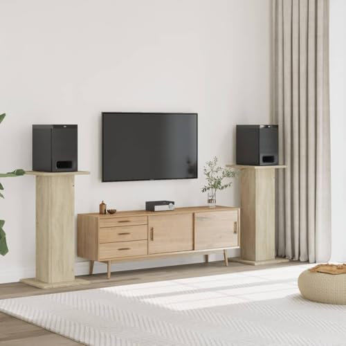 Gecheer Supports de Haut-parleurs 2 pcs chêne Sonoma Bois d'ingénierie, Paire de Pieds d'Enceintes, Support D'enceinte Universel Type D