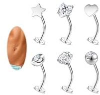 BodyAce Piercing de ombligo flotante de acero quirúrgico de 14 g, con parte trasera plana, barra vertical para labio, barra de labio, rosca interna, barra curvada de 6/8/10/12/14 mm, 6/8/10/12/14mm