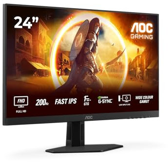AOC Gaming 24G4HRE - Monitor Full HD da 24 pollici, 200 Hz, 1 ms, compensazione S-sync, HDR10 1920x1080, 2x HDMI 2.0, DisplayPort 1.4 nero-rosso, 24 Inch FHD Fast IPS, Supporto fisso - Altoparlanti