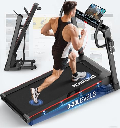 Decorcn Laufband für Zuhause klappbar, Treadmill bis 18 km/h und leiser 7PS Motor, 20 Steigung, 180 kg Nutzergewicht, Home Gym, Deutsche Qualitätsmarke, APP Anbindung, große Lauffläche, TÜV-geprüft