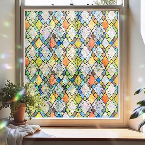 ADD.HERES Stained Glass Window Film Privacy,Gilded Rainbow Shards 44x200cm