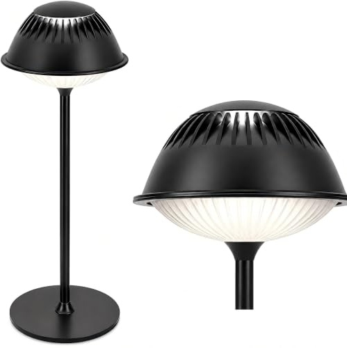 LuminexDesigns LED Modern Rechargeable Table Lamp, Black VIOA TL14 | Heavy Duty Industrial Design Cordless Lamp | 5200mAh | IP54 | Dark Corner, Living Room, Bedside, Dining Table, Office, Patio