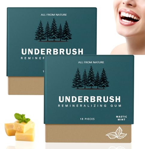 2PCS Underbrush Remineralizing Chewing Gum,Mastic Mints Teeth Cleaning Gum,Sugar Free Chewing Gum Bulk, Organic Portable Teeth Cleaning Gum,Mint Gum Freshen Breath,Remi/neralising #Frankincense