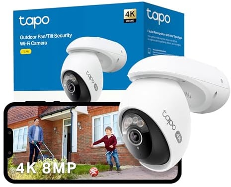 Tapo TC46 4K 8MP Security Camera Outdoor Wired,Starlight Colour Night Outdoor Camera,360°AI Detection CCTV Camera,IP66,No Hub Required,Alexa,Google Home,Flexible Storage,No Monthly fee