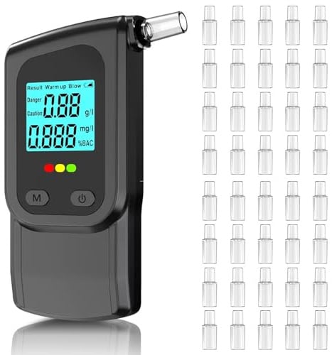 Astriva Alkoholtester mit 40 Mundstücken, Promillemessgerät mit 2 Sensors | Alkoholtester Polizeigenau mit Digitaler LCD, Promilletest Alkomat für Zuhause,PARTY, Leicht & Tragbar