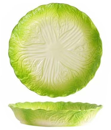 Plato redondo de cerámica con diseño de repollo bajo vidriado, vajilla de personalidad fresca para el hogar, 8 pulgadas, color verde