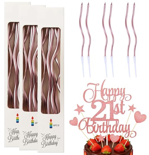25 Pcs 21th Birthday Cake Topper Kit, Cake Candles Rose Gold Decorations