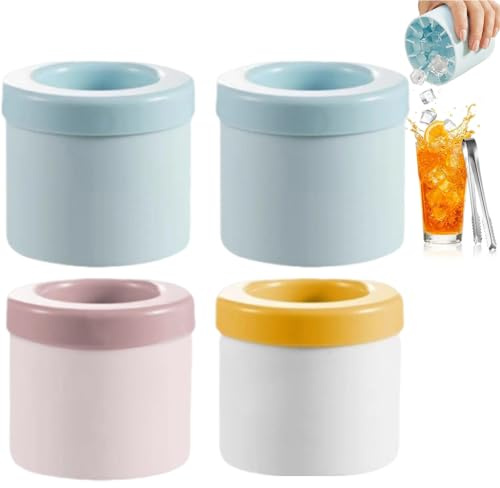 4pcs Mini Ice Cylinder Mould Set, Reusable Ice Cubes for Cup Accessories, Clear Ice Cube Maker with Lid and Tongs, Space-Saving Ice Bucket for Compact Freezers and Travel Use