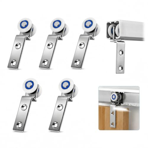 5Pcs Roulettes de Porte Coulissante 20mm, Roulettes de Rideau Silencieuses et Durables, Haute Capacité de Charge, pour Douche, Rideaux, Placard, Meubles et Systèmes de Portes Coulissantes