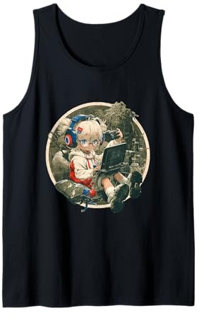 Anime Gamer Girl Laptop Controller Kopfhörer Tank Top