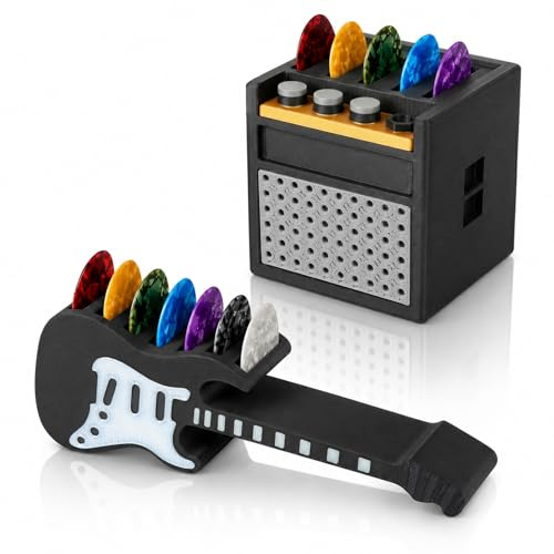 Plektrum Halter 2 Stück, Amp-Lautsprecher und Guitar-Design, PLA Material | mit Steckplätzen, 4,8 x 5 cm und 12 x 3,8 cm, Guitar Picks Halterbox, für Gitarristen, Musikliebhaber, Geschenk