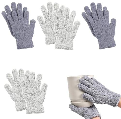 suction 4 Pairs Dusting Gloves, Set with Grey and White Cleaning Gloves, Multi-surface Dusting for Household and Car Interiors, Plant Leaf and Screen Maintenance,13 by 19 Cm Locked Edge Design
