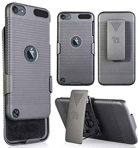 Nakedcellphone Schutzhülle mit Clip für iPod touch 7/6/5, gerippt, Hartschale, Gürtelholster, mit Ständer, Schwarz
