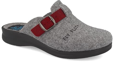 Fly Flot | Classic Woman, Pantofole Donna Ricamata, Ciabatta in Feltro Sintetico con Tomaia in Pet Riciclato e Fibbia Regolabile, Sottopiede in Panno, Grigio-Bordeaux, 39