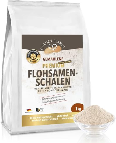 GOLDEN PEANUT Flohsamenschalen Pulver 99% ballaststoffreich gemahlen 1kg