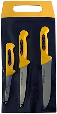 EIKASO Solingen Germany Metzgermesser Set Schlachtermesser-Set 3-Teilig Profi Messerset aus Molybdänstahl 1.4116 eisgehärtet mit rutschfestem Griff für Profis und Privat (Gelb)