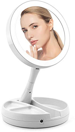 SENWOW Miroir de maquillage lumineux double face, pliable, grossissement de x1 à x10, pour la maison ou les voyages