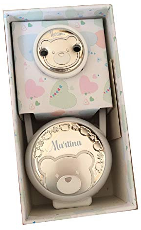 Pinza y guardachupete de osito GRABADO con nombre personalizado. Color blanco