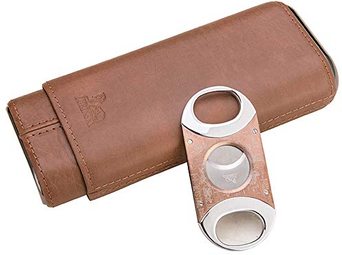 LUBINSKI 3-Loch Leder-Zigarre feuchtigkeitsspendende Reise Zigarren Zeder Holz Gezeichneter Zigarren-Humidor mit Zigarrenschneider Geschenk-Set mit schöner Verpackung (Braun)