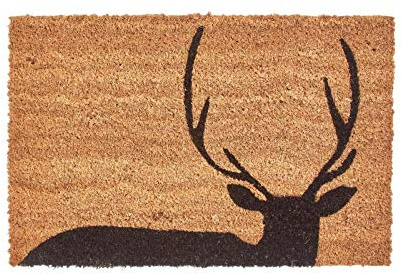 Homescapes Hirsch-Silhouette Kokos-Türmatte 60 x 40 cm mit Rutschfester Gummirückseite für drinnen und draußen