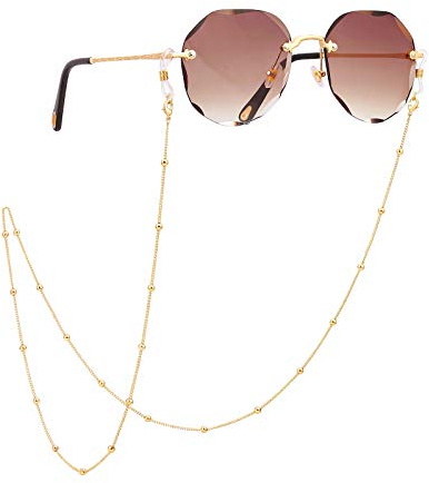 PEARLADA 18K Gold Eyeglass Chain Sunglasses Strap Holder Reading Glasses Retainer Gold Beaded Chain String Cord Lanyard