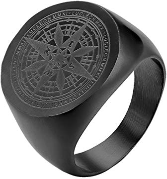 JewelryWe Kompass Ring Siegelring Herren: Schwarz Edelstahl Navigator Runde Fingerring mit Kompassnadel Design Vintage Maritimer Schmuck Geschenk für Männer Abenteurer Größe 65