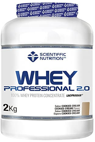 Scientiffic Nutrition - Whey Professional 2.0 Proteinas Whey en Polvo 100% Pura, para Aumentar la Masa Muscular, con Enzimas Digestivas y Lactasa - 2kg, Sabor Cookies.
