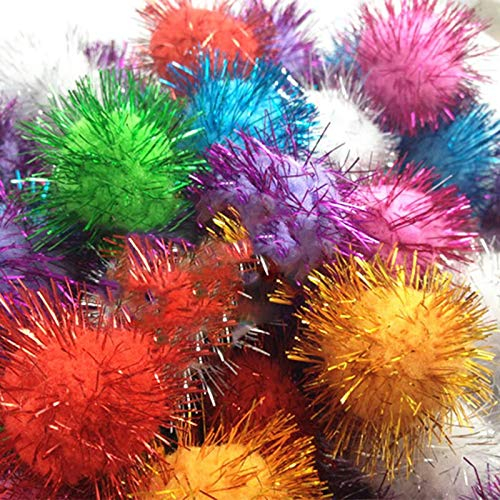 100stk Plush Pompons mit Silber Glitzer, Rund Pompon, Bunte Mix Farben Set 15mm Bommel Nähen Tilda Basteln Borte bälle Flauschigen Plüsch Bälle für Lustige DIY Kreative Handwerk