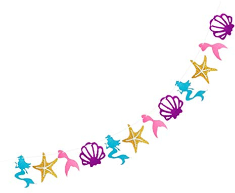 Meerjungfrau Papier Banner Meer Stern Muschel Quallen Wimpel Banner Meerjungfrau Geburtstag Hängende Girlande für Kinder Meerjungfrau Baby Dusche Geburtstagsfeier Liefert