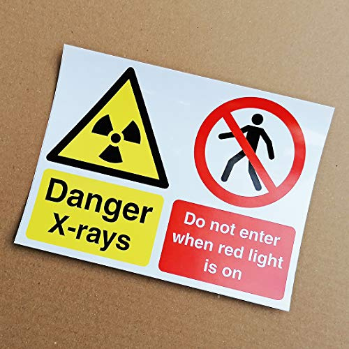 Danger X-rays do not enter when red light is on multi sign 200mm x 150mm Self adhesive vinyl - Warns against entering and radiation hazards (1)