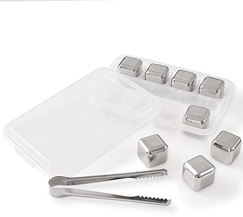 Newk Lot de 8 glaçons réutilisables en acier inoxydable avec pince à tête et bacs à glaçons