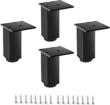 Sonakia Pieds De Meubles Aluminium Métal,Jambes D'armoire DIY,4X Pieds Carrés Remplaçables,pour Tables De TV,bancs,salles De Bains,Hauteur Réglable,Jambes De Canapé Antidérapants,Black-25cm/10in