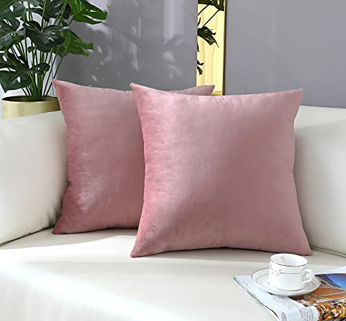 mixeoo Comfy Dusty Rose Deko-Kissenbezüge, dekorativ, quadratisch, massiv, dicker Samt, superweich, Heimdekoration für Sofa, Couch, Wohnzimmer, Stuhl, 2er-Set, 40,6 x 40,6 cm