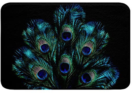 Homewish Pfauenfeder Badematte, Wildtierbereich Teppich 20 X 32, Wildlife Schlafzimmer Luxuriöser Fußmatte, Blau Grün Teal Schwarz Küchenmatte Indoor Outdoor Bodenmatten