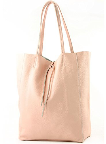 modamoda de T163 Damen Leder Shopper Schultertasche Large mit Innentasche handmade in Italy, Farbe:Rosa2021