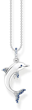 Thomas Sabo Kette Delfin mit blauen Steinen aus Sterling-Silber, Länge: 40cm x 45cm, KE2144-644-1-L45V