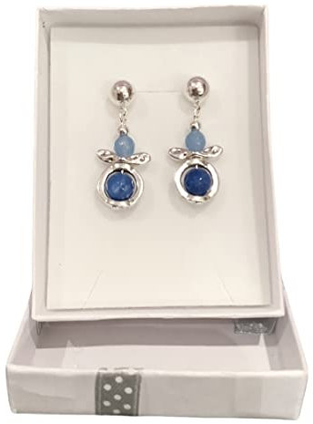 Anhur Pendientes Ángel Piedras Naturales Ágatas y Zamak Fucsia Verde Agua y Azul Pendientes colgantes Mujer Cierre a Presión (Azul)