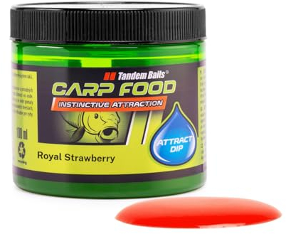 Tandem Baits Carp Food Attract Dip Perfekte Erdbeere, Karpfen Angeln ohne Mühe, Köder zum Große-Fische-Angeln, Karpfenzubehör für Profis & Hobby-Angler 100 ml