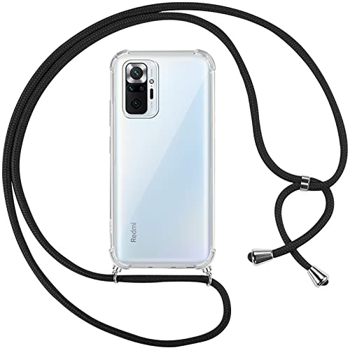 Pnakqil Funda con Cuerda para Xiaomi Redmi Note 10 Pro 4G/10 Pro MAX 6.67 Carcasa Transparente Suave TPU Silicona Case con Negro Colgante Cordon Colgar Collar Correa de Cuello Cadena Cordón Fundas