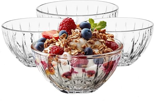 Premier Housewares Set of 4 Crystal Bowls for Kitchen/Stylish Clear Crystal Serving Bowls/Versatile Small Bowls for Serving W12 x D12 x H7cm