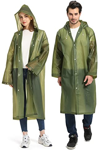 Opret 2 Stück Regenmantel Durchsichtiger Regenponcho für Damen Herren, Wiederverwendbar Wasserdicht Regencape Regenjacke, Eva Atmungsaktiv Regen Zubehör für Wandern Radfahren Camping Reisen