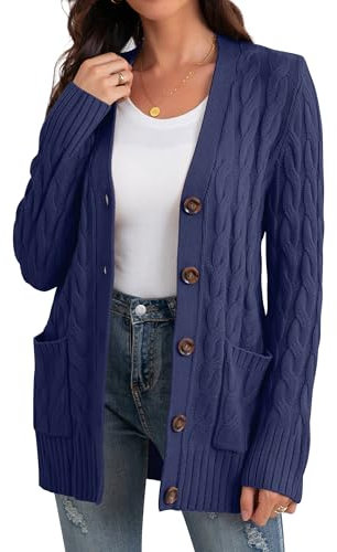 GRECERELLE Damen-Strickjacke Strickjacken für Herren Langarm Cardigan Mit Taschen und Knöpfen (Blau, L)