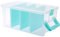 BSTKEY Plastic Clear Blue Storage Container Organizer Box, Home Utility Storage Box with 4 Detachable Compartments and Handle, Vertical