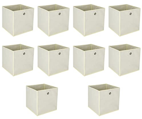 BALLSHOP 10 Stück Aufbewahrungsbox Faltbox 32 x 32 x 32 cm Faltbare Spielzeug Organizer Stoffboxen Würfel Stoff Faltkiste mit Fingerloch für Regale oder Raumteiler Hellgelb
